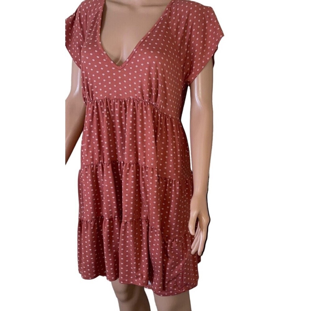 Urban Outfitteres tiered dress rust orange floral print V-neck above knee SZ LG - Picture 3 of 12